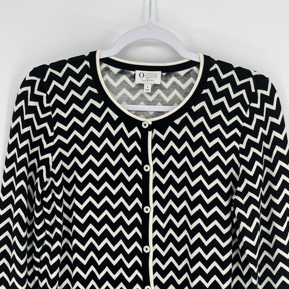 Talbots Oprah Collection Chevron Cardigan Sweater Small Black White Kristin Bell - Picture 4 of 7